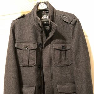 Men’s Grey Pea Coat with Shoulder Straps